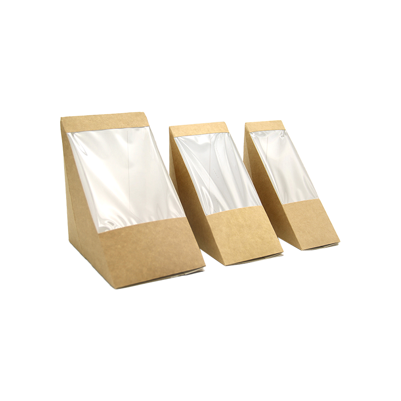Cutii pentru sandvișuri triunghiulare cu fereastră, hârtie kraft, cutie pentru sandvici, ambalaje alimentare, cutii la pachet pentru panificație, desert